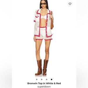 Superdown High Waist Shorts in White and Red